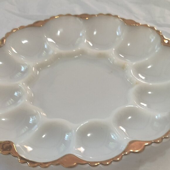 This Deviled Egg Holder is beautiful with gold rimmed edges. Vintage dinnerware - Picture 2 of 6
